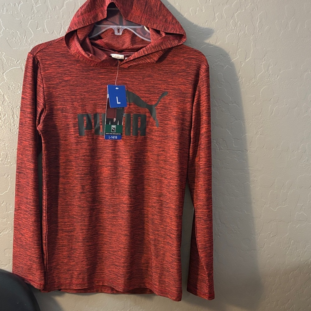 Puma Youth 2Pack Heathered Red Athletic hoodie and a black long sleeve Tees